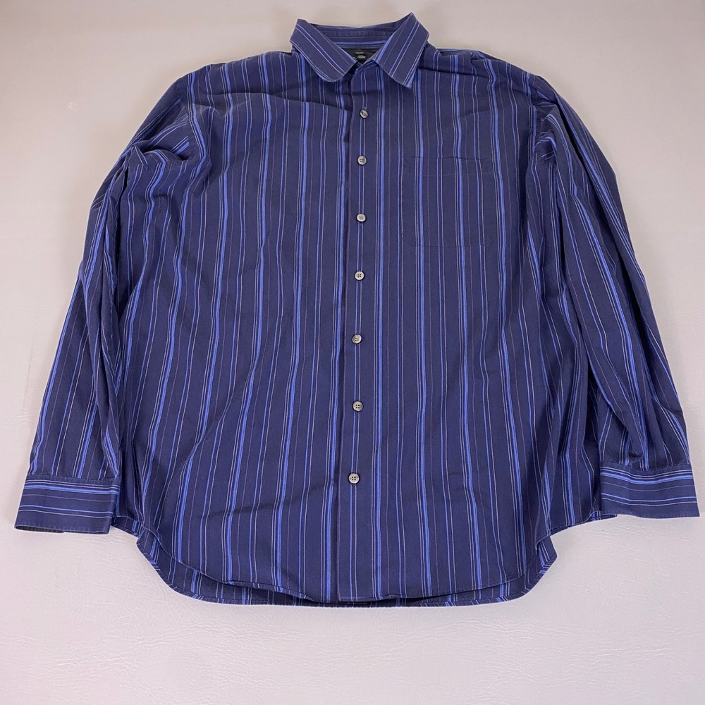 Van Heusen‎ Button Up Dress Shirt Men's 2XLT Tall Navy Blue Striped Long Sleeve